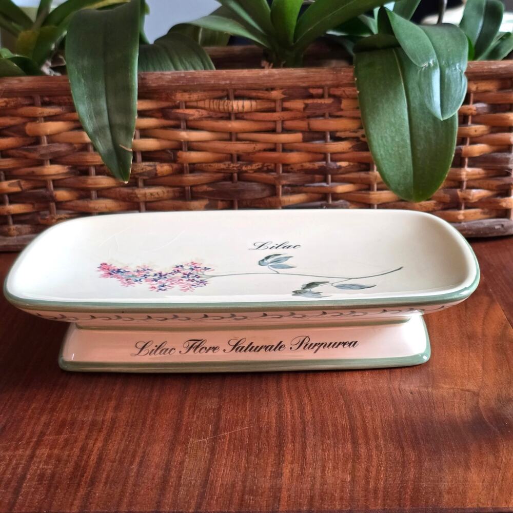 Vintage Waverly Garden Images Soap Towel Tray Green Cream Lilac Garden Cottage